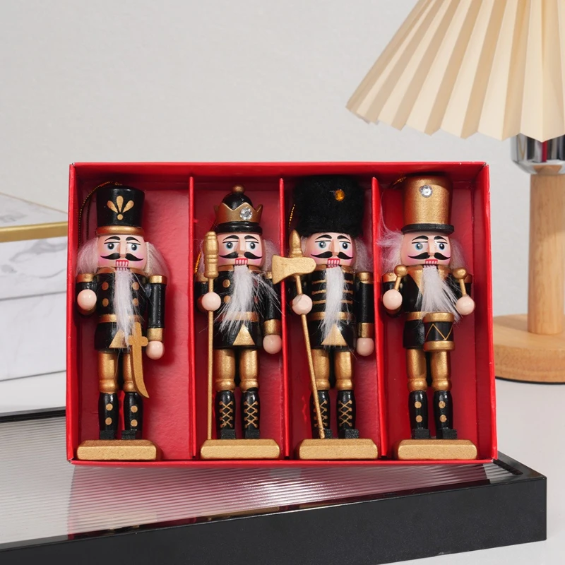 4 Pcs Random Nordic Style Nutcracker Home Decoration Solid Wood Soldier Christmas Decorations Living Room Home Puppet Decor