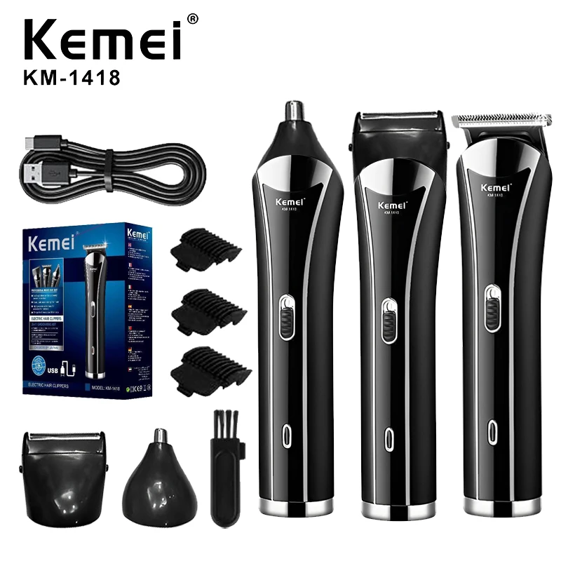 Kemei Electric Hair Clipper Rechargeable Electric Push Clipper KM-1418 Hair Clipper Shaver Nose Hair Clipper 3-in-1 Styling Tool