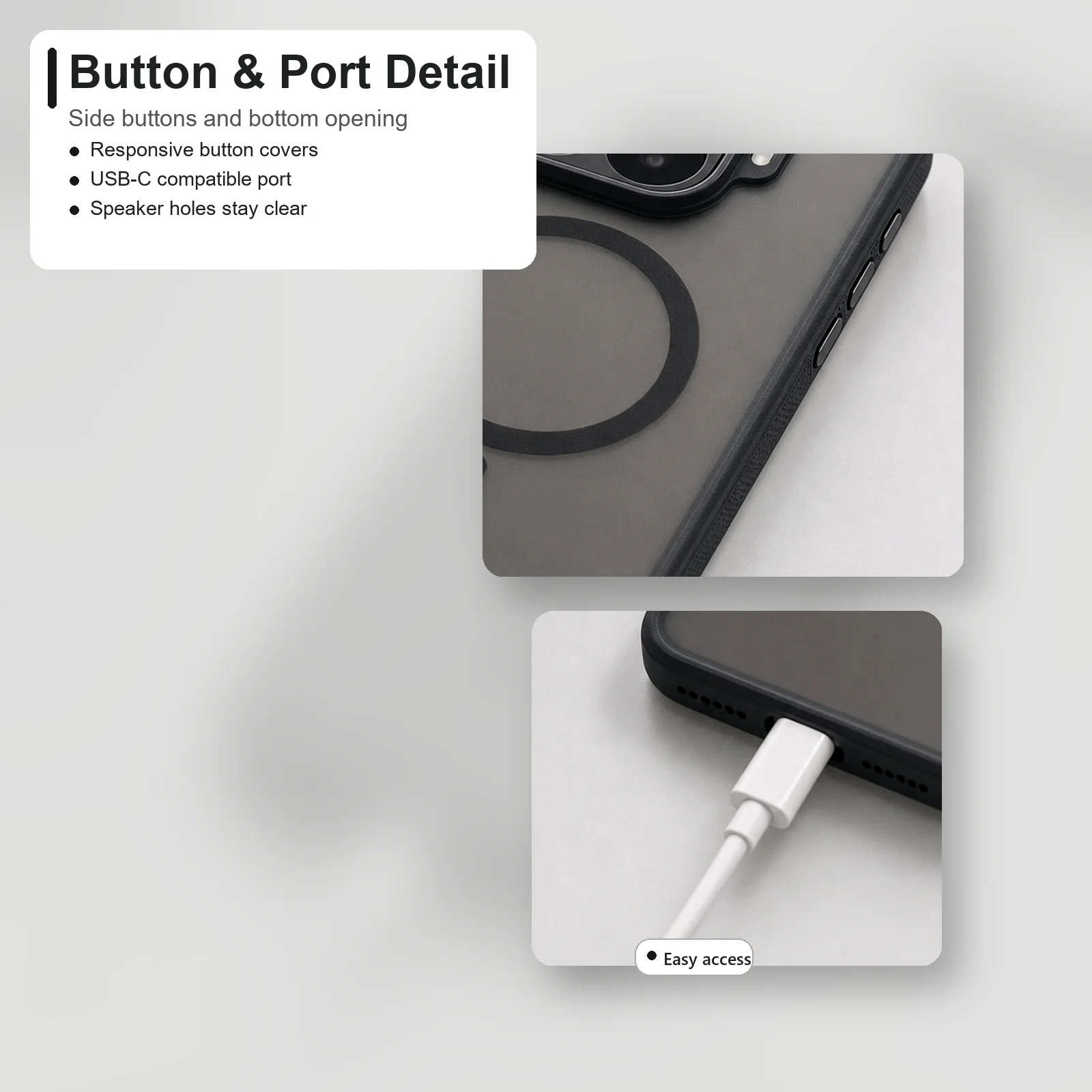 Enhanced Black Matte Translucent Case with MagSafe for Magnetic Wireless Charging