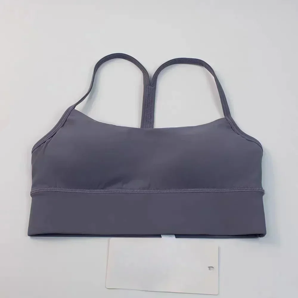 Lemon Cozy Widen Hem Padded Running Sport Bra For Women Y-Shape Racer Back Sexy Spaghetti Strap Yoga Bra Tops with Removable Cup