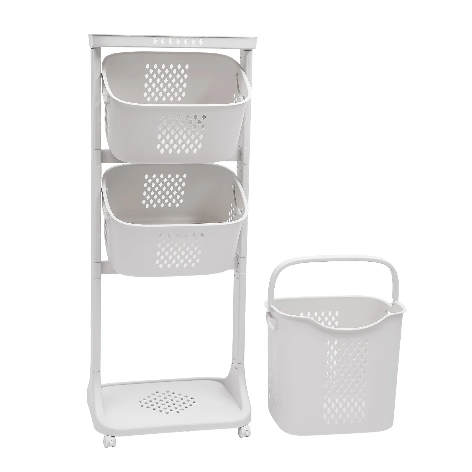 3 Layers Modern Laundry Basket Clothes Storage Oraganizer Rolling Basket Bathing Supplies PP White