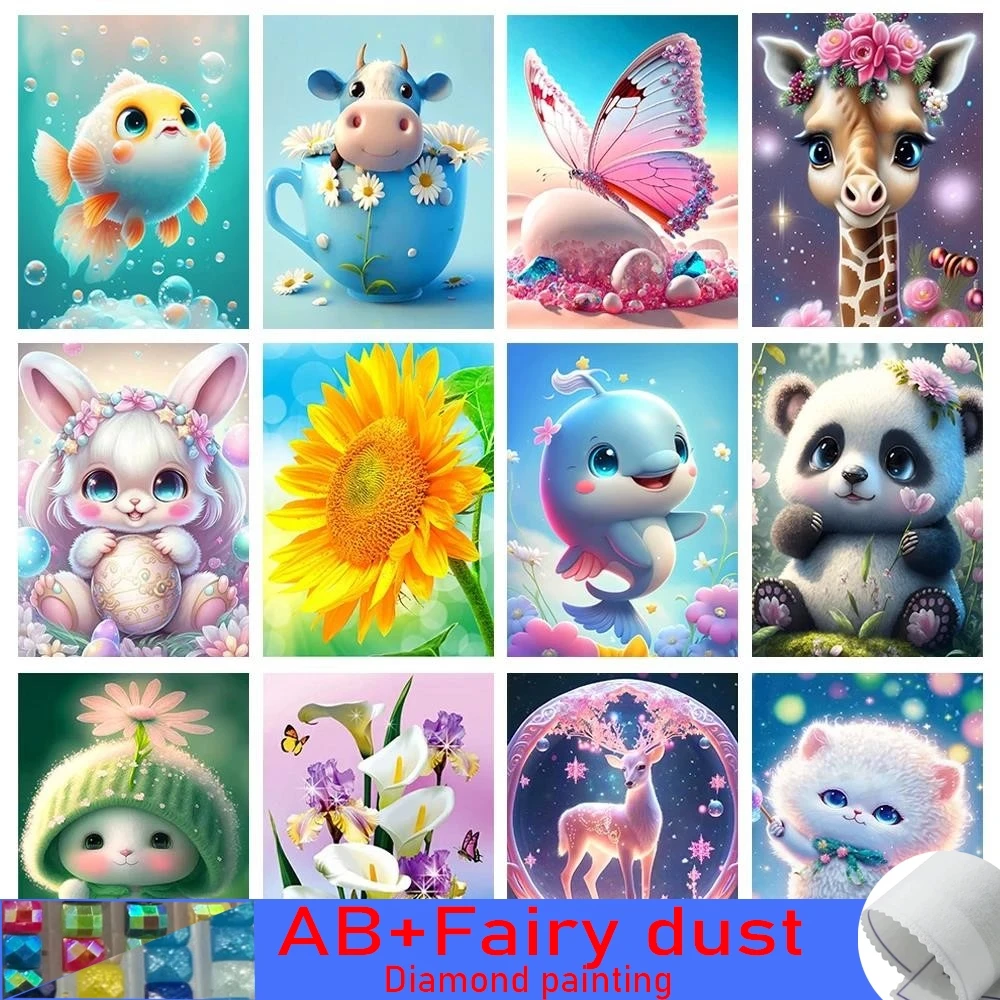 

5D животные 120 цветов AB Фея пыль Алмазная живопись мультяшный Кот Вышивка крестиком Алмазная вышивка цветок Стразы Мозаика DIY