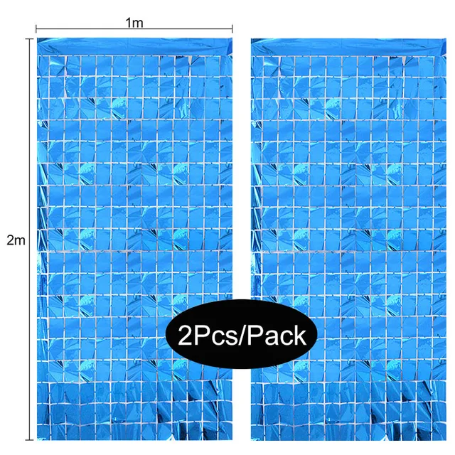 2Pack Party Backdrop Metallic Foil Fringe Tinsel Curtain Adult Kids Birthday Party Wedding Decoration Baby Shower Favor Supplies blue