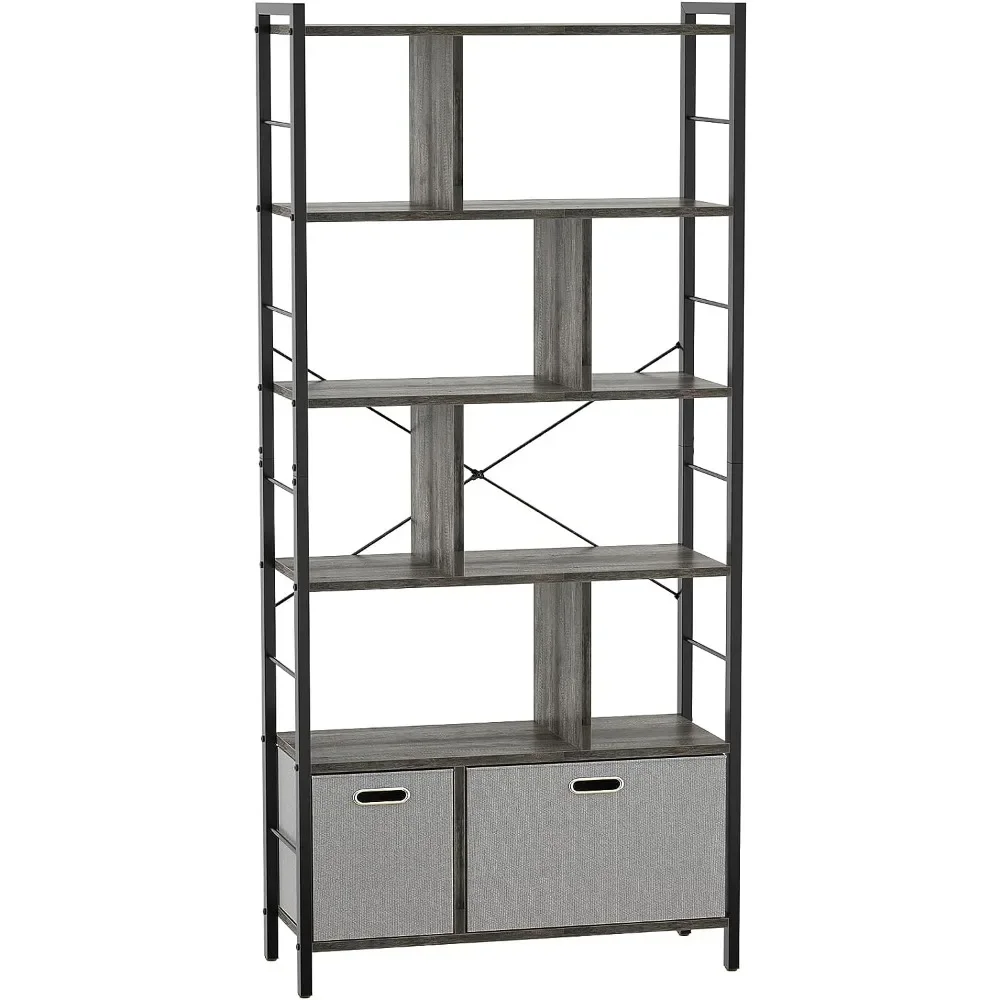 

armocity 74 Inch Tall Bookshelf, 6 Tier Bookcase with Drawers, Modern Book Shelf Display Standing Shelf Units Grey Oak