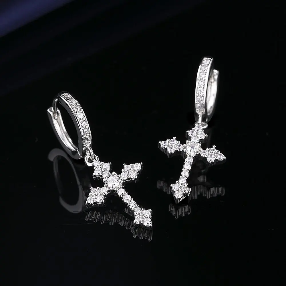 2024 Korean Wave New Ricky Same Classic Cross Earrings Fashion Zircon Men's Vintage Jewelry Accessories Gift 4