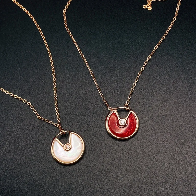 High quality rose gold 18k natural stone amulet necklace Ladies fashion simple temperament party luxury brand jewelry gifts
