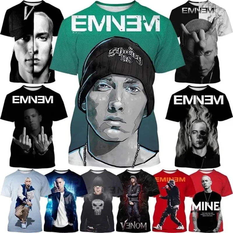 

New Hot Selling Rap Singer Eminem Fashion Print T-shirt Rap Master Domineering Hip-hop Street Style Neutral Short-sleeved Tops