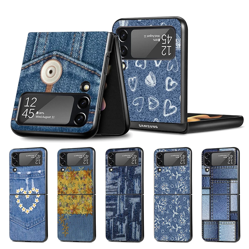 Jeans Cowboy Denim Stampato Z Flip 4 Z Flip 4 Phnoe Custodia Per Samsung Z Flip 3 5 5G Black Hard Shell Galaxy Zflip3 Zflip4 Zflip5