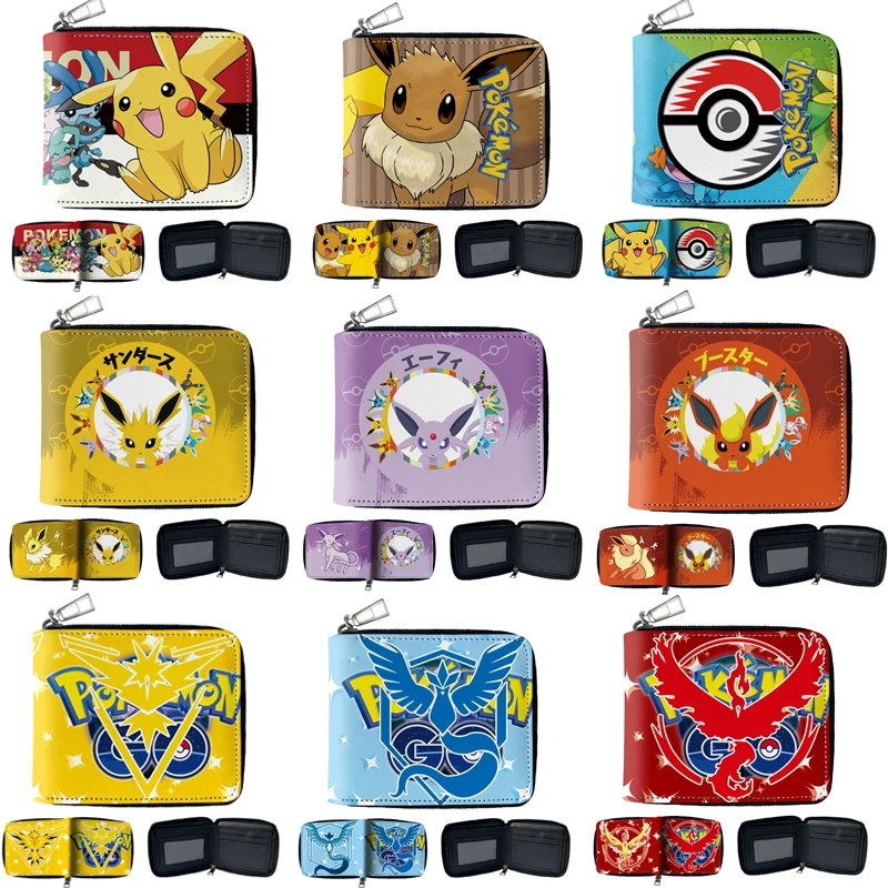 

Pokemon Pikachu anime figure Eevee kawaii short children's zipper coin purse cartoon children's toys birthday Christmas gift