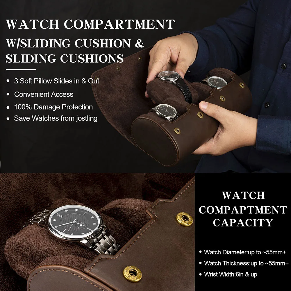 1/2/3 Slots Watch Roll Case Chic Display Watch Box Watch Holder Wrist Jewelry Storage Pouch Organizer Bracelet Gift Storage