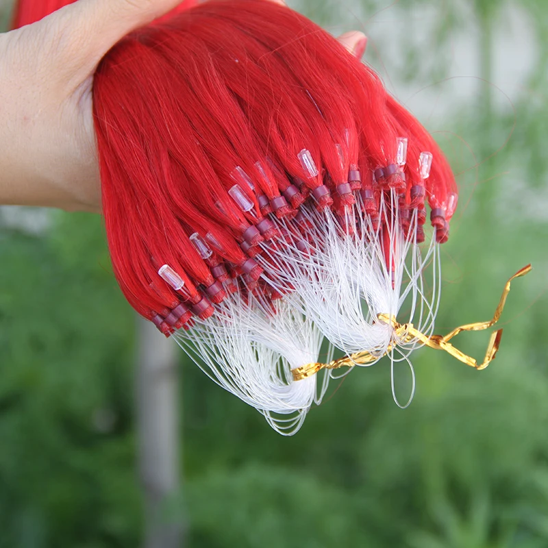Red Color Micro Ring Remy Human Hair Extensions Straight Natural Hair Extensions Pre Bonded Micro Loop 14"-30" Fusion Human