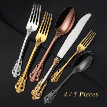Posate per stoviglie di lusso in oro, posate da pranzo in acciaio inossidabile, stile palazzo, argenteria da tavolo Royal Golden, 4, 5 Pi 1