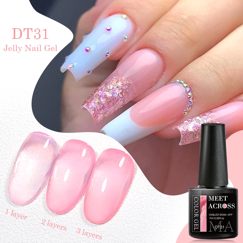 

MEET ACROSS 7ml Nude Pink Jelly Gel Nail Polish Crystal Translucent Nail Art Semi Permanent Vernish Soak Off UV LED Gel Polish