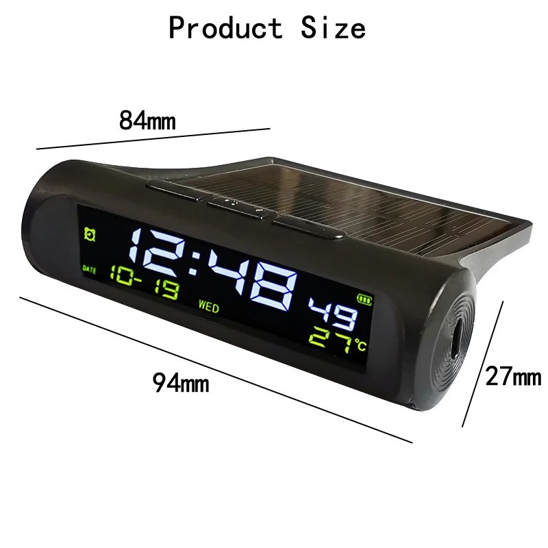 Solar Car Digital Clock Date Week Thermometer Fatigue Driving Reminder  Analog Anti-Theft Flashing Light LCD Luminous Display