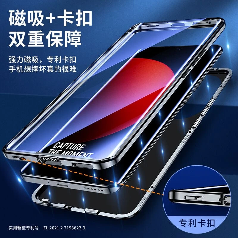 Xiaomi Poco f6 5g用の両面金属吸着ケース,強化ガラス,360