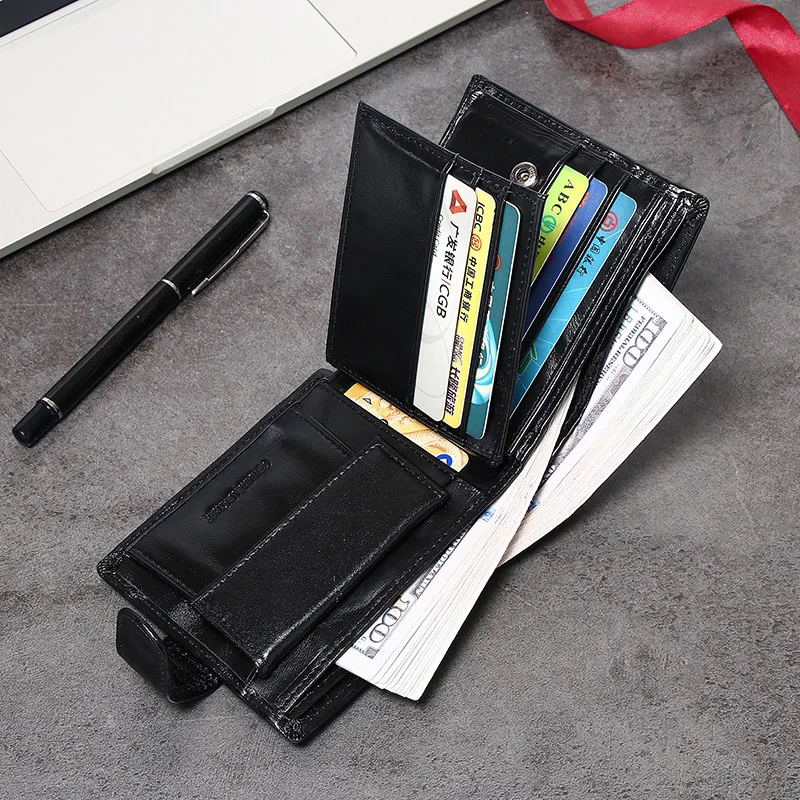 Designer Men's Wallet with Coin Pocket Genuine Leather Wallet Short Style First Layer Cowhide Handbag Horizontal Coin Purse 3