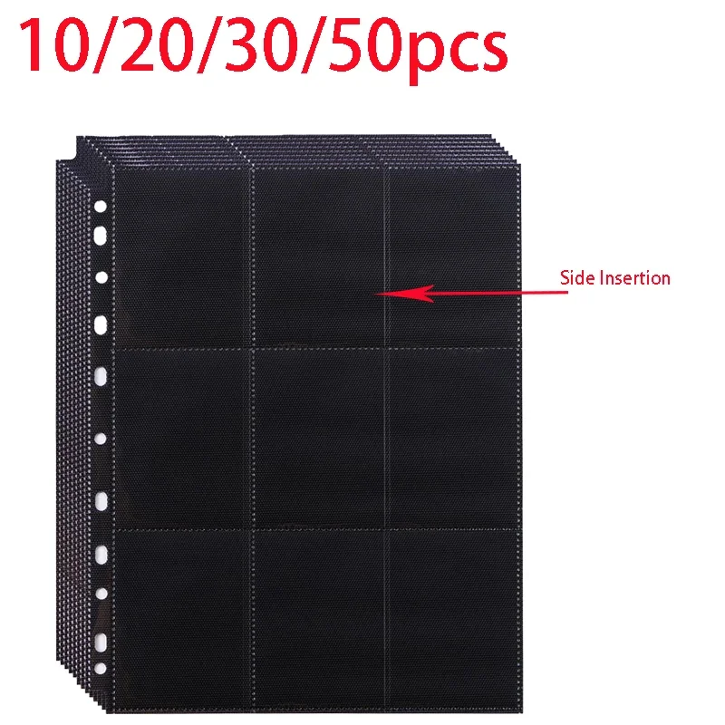 10/20/30/50PCS Black 9-panel Page Protector 11-hole Double-sided Card Holder Album with Side Pocket for Collecting Game Cards photo card holder photocard protector photocard holder
