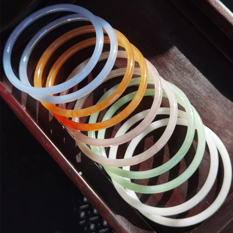 Elegant Imitation Jade Solid Color Jingle Bangles Retro Simple Glass Bracelet Femme Fashion Women's Casual China Jewelry Gifts 2