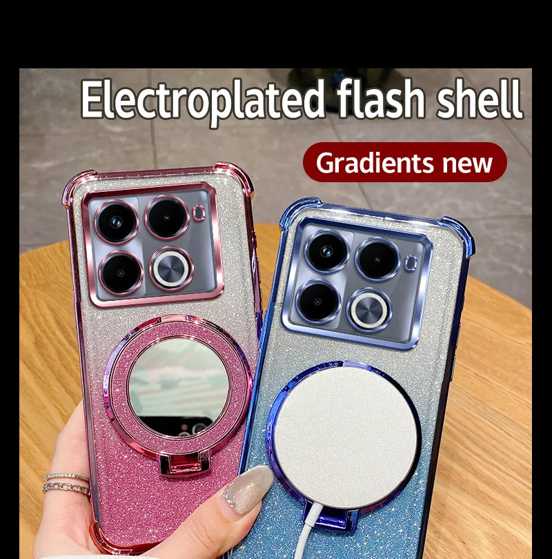 Shockproof Holder Ring Mirror Phone Case with 6D Protection