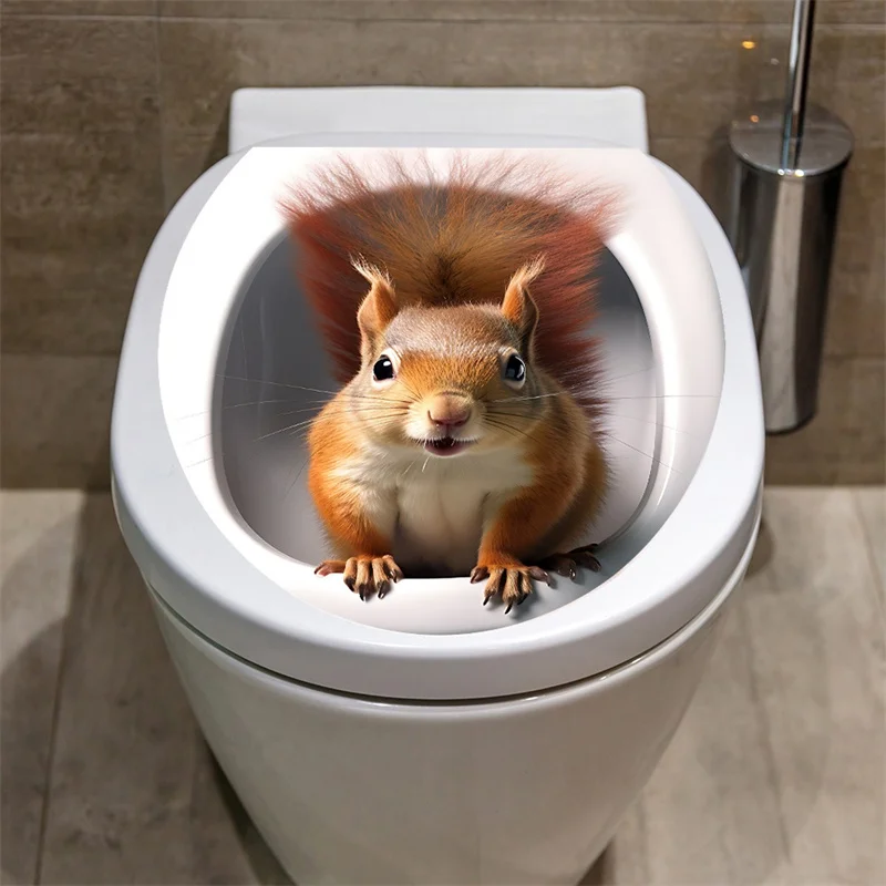 3D Cute Animal Toilet Sticker 1Pc Cat Mouse Dog Bathroom Toilet Cover Stickers PVC Accessories Home Bathroom Decorations Toilet Stickers