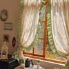 Idyllic French Retro Flowers Door Curtains Cloth for Living Room Green Warp Ruffled Cotton and Linen Curtains for Kitchen #A401 5
