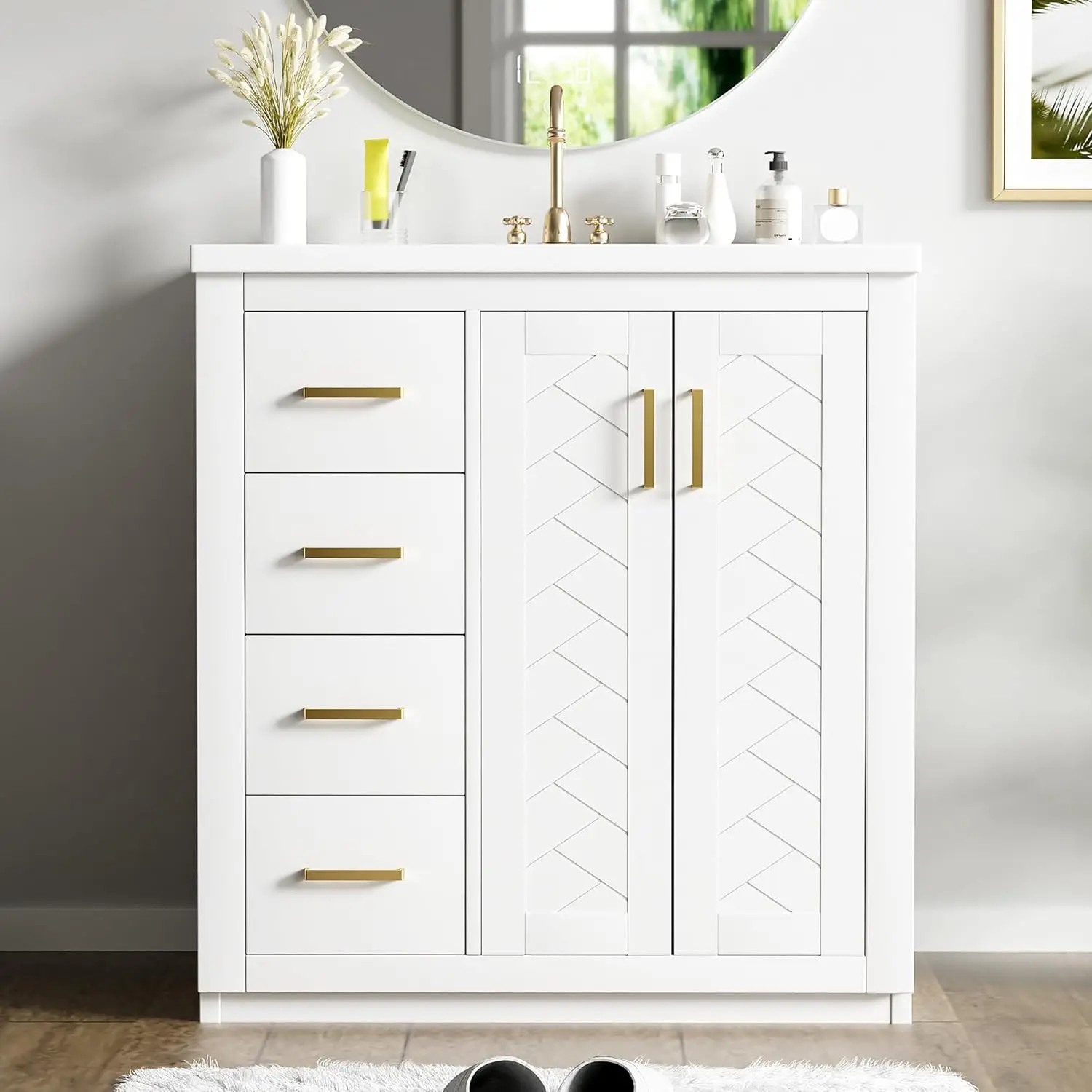 Herringbone Vanity Cabinet 1