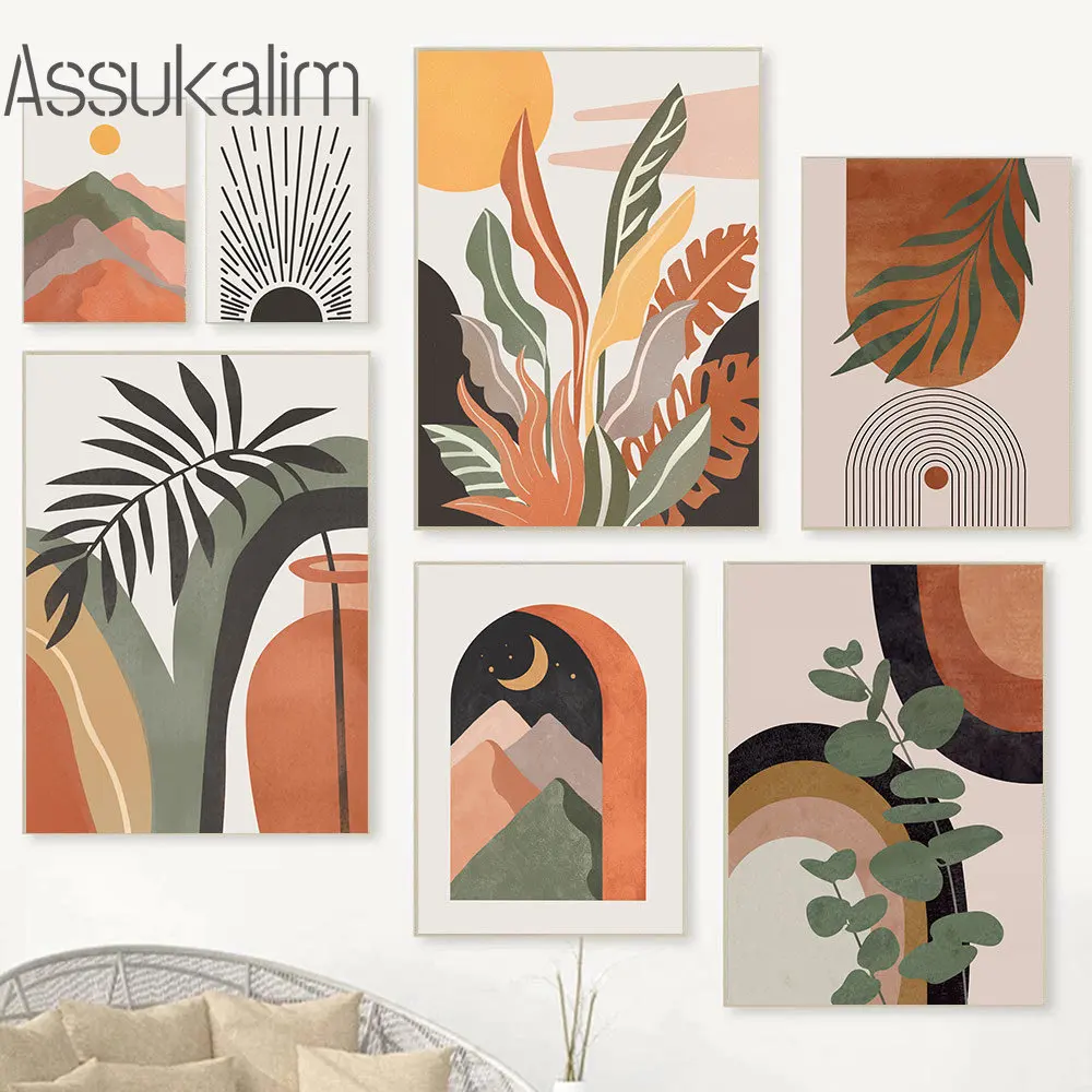 

Abstract Lines Canvas Painting Boho Art Prints Leaf Painting Poster Geometry Print Pictures Nordic Wall Posters Bedroom Decor