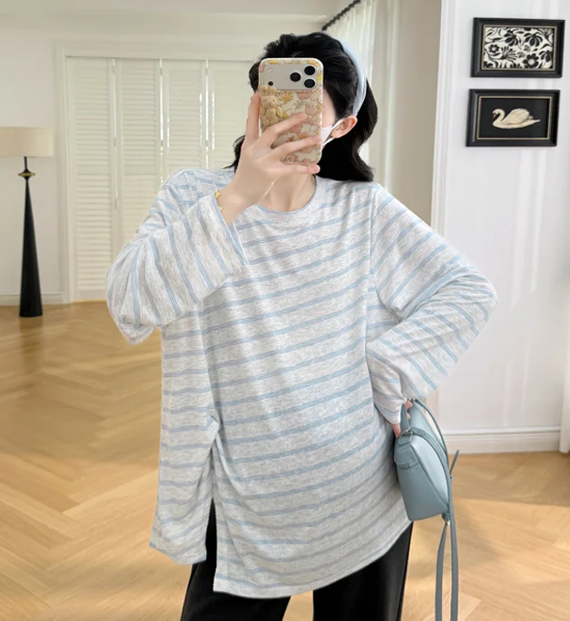 Korean Style Summer Cotton Maternity Shirt Short Sleeve O-neck Side Split Plus Size Asymmetrical Pregnancy Blouses Loose Fit Top 4 Korean Style Summer Cotton Maternity Shirt Short Sleeve O-neck Side Split Plus Size Asymmetrical Pregnancy Blouses Loose Fit Top - Image 4