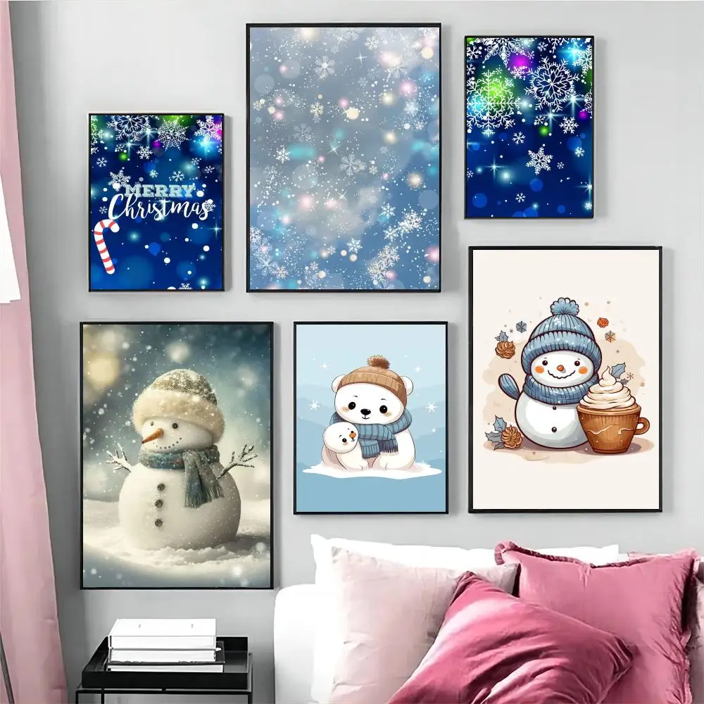 

Christmas Snowflakes Poster Self-adhesive Art Poster Retro Kraft Paper Sticker DIY Room Bar Cafe Vintage Decorative Painting