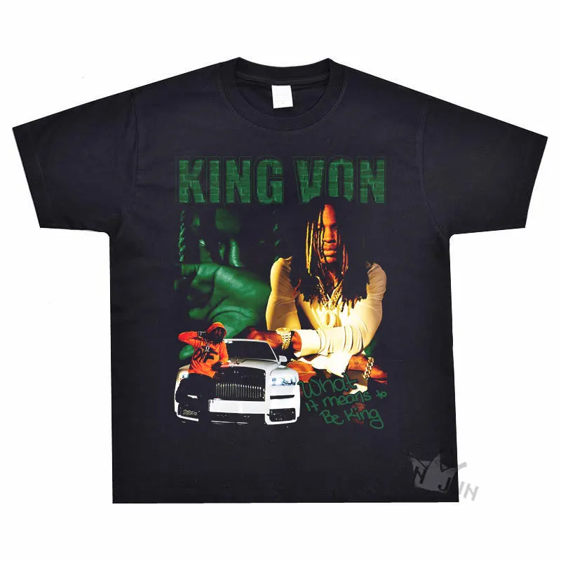 Men's T-shirt Rapper K-King Von Rip Graphic T-shirt Unisex Fashion Retro Black T-shirt Casual 80 90S Hip Hop Street T-shirt