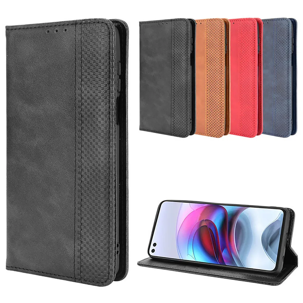 

Protective Case Leather Phone Magnetic Flip-on w/ Card Slots Stand Cover for Moto rola Edge S/G100 Phone Shell