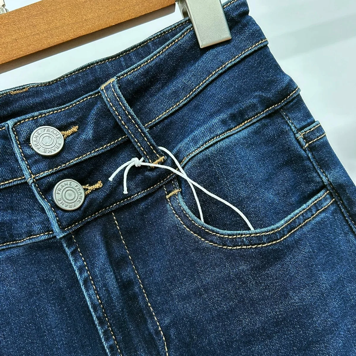 Early Spring New European and American Fd Same High Waist Double Dark Blue Slim Horn Trousers Women