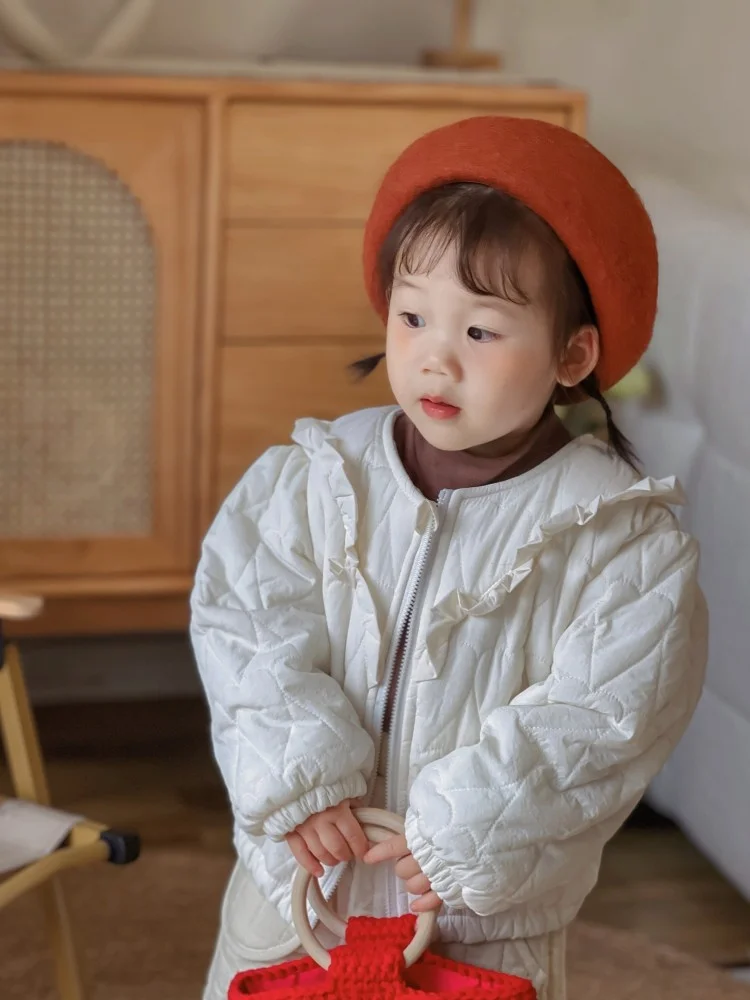 바파누 겨울용 두꺼운 면 재킷 (여아용) 지퍼 여밈 한국 스타일 오픈 가디건 따뜻한 폴리에스터 안감 코트