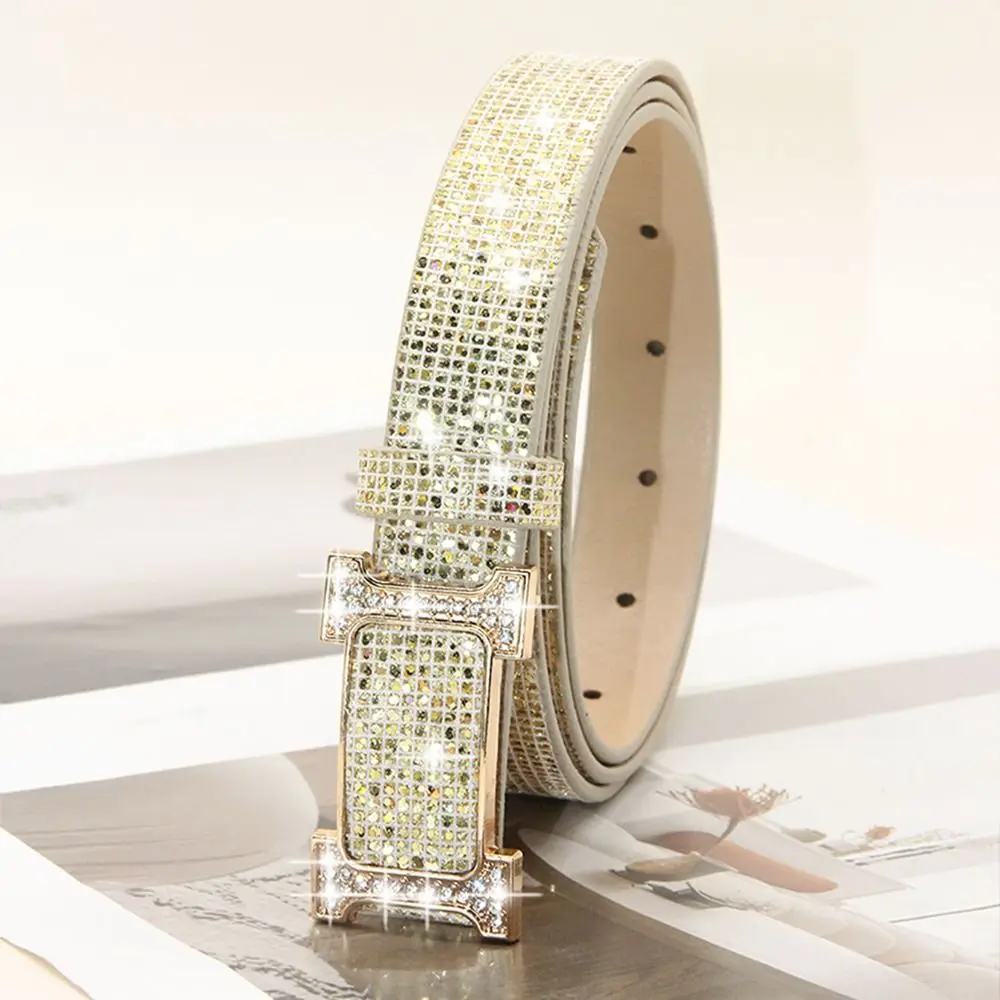 Mode Bling Bling Funkelnden Strass Gürtel Vielseitig Glitter PU Leder Gürtel Luxus Marke Design Rutsche Schnalle Gürtel Frauen