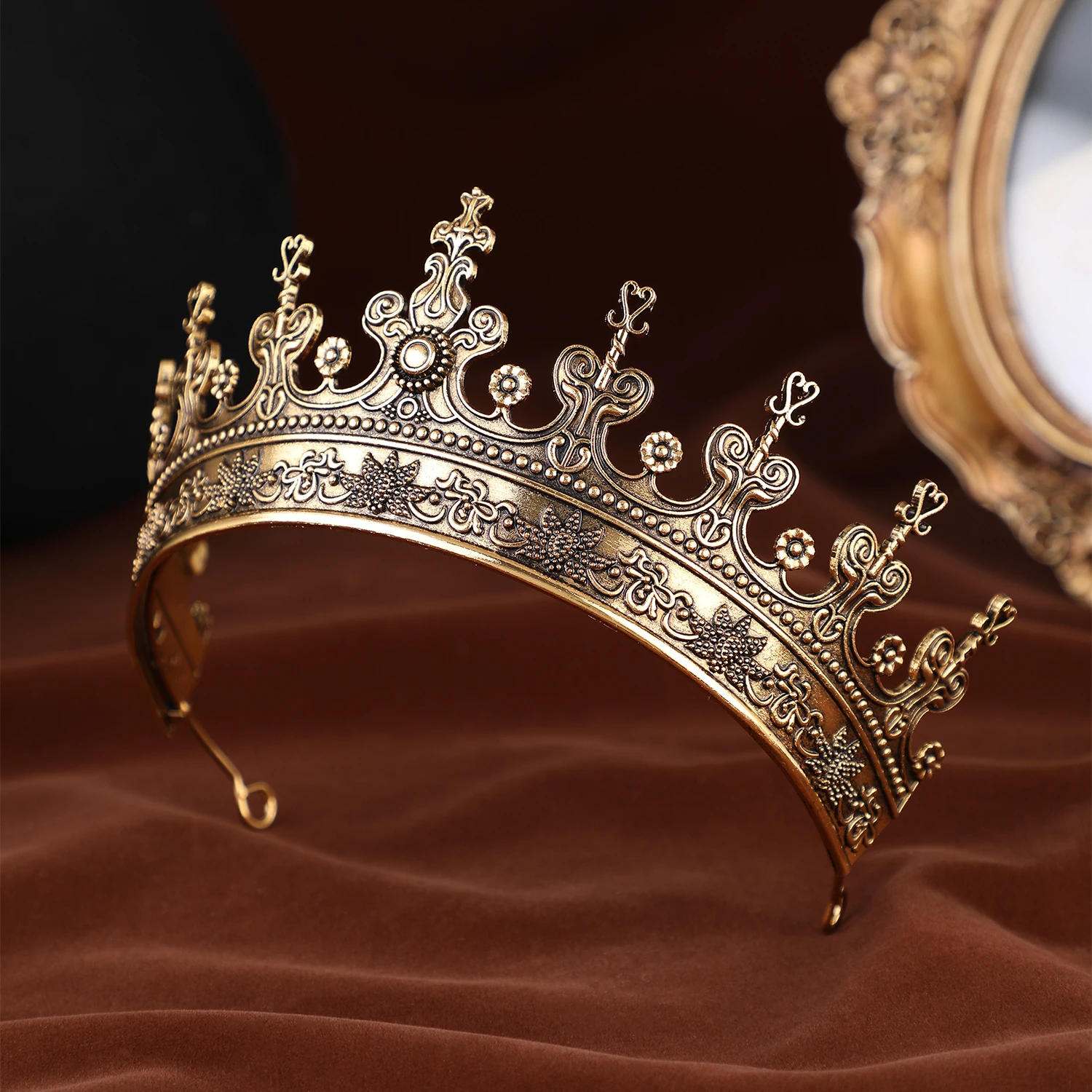 Unisex goldene mittelalterliche Krone Renaissance-Zeit Kostümzubehör Prinz Prinzessin Geburtstag Maskenball Halloween Kopfschmuck – Detail 6