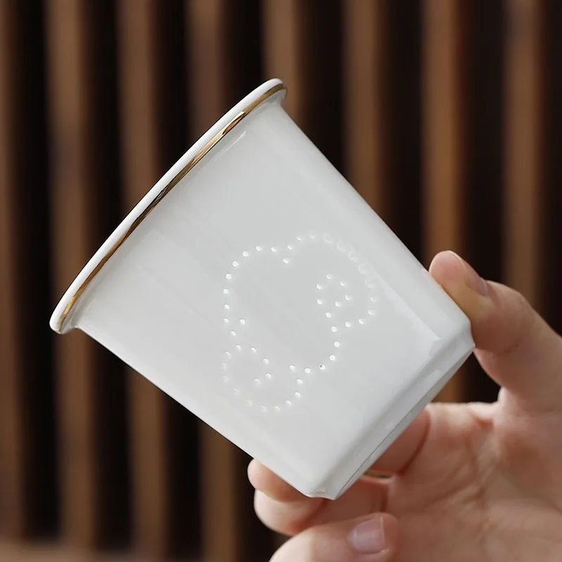 Hand-painted Landscape Pattern Series Tea Water Separating Ceramic Office goat fat Jade Porcelain Belt Cover Filter Mug, Tea Cup