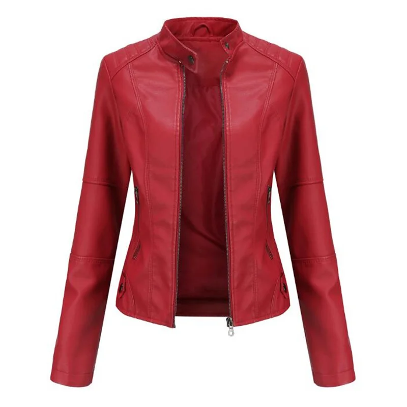 Women's European Fashion Faux Leather Jacket-1