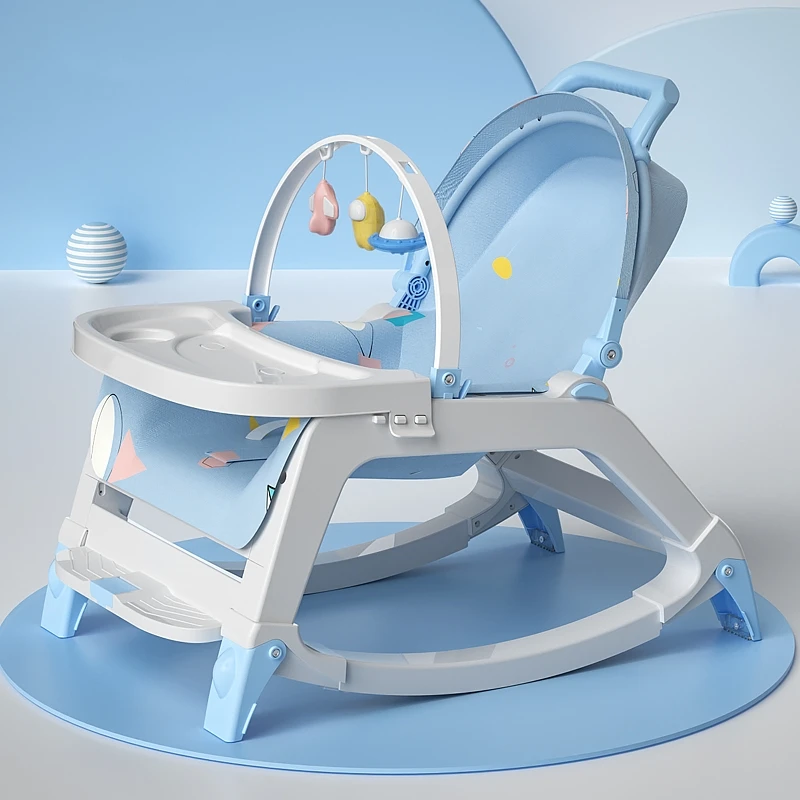 

Custom early educational toddler child baby cradle high quality multifunctional 5 in 1 baby rocking chair with dinning plate