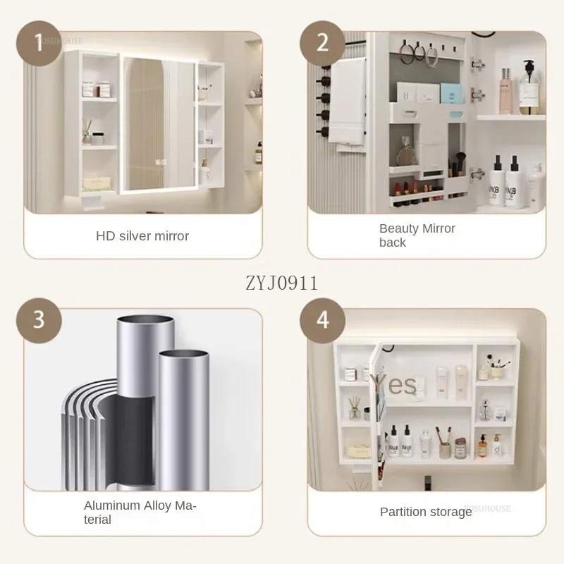 Modern Smart Bathroom Mirror Cabinet Space Aluminum Storage Rack High-definition Mirror Bathroom Wall-mounted Cabinets b