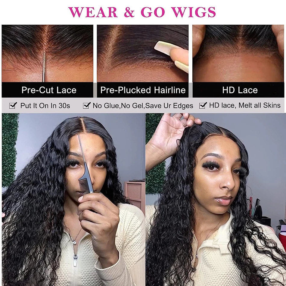 Glueless Preplucked Human Wigs Ready To Go Curly Wigs Pre Cut Water Wave Human Hair Wig 4X4 5X5 Closure Brazilian Wig 30 32 Inch