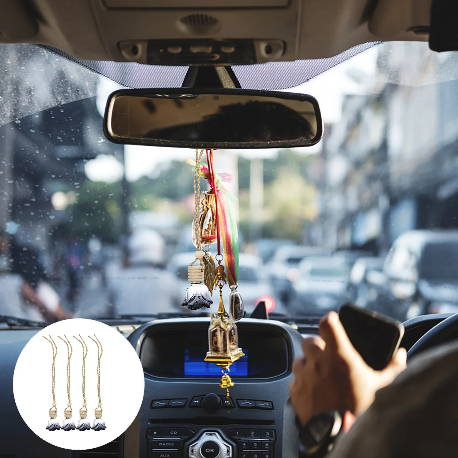

4 Pcs Aromatherapy Bottle Hanging Perfume Pendant Decor Glass Car Decoration Accessory Diffuser