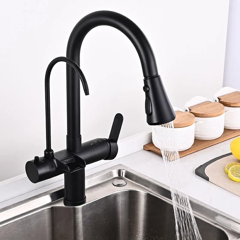 Direct Drink Three-in-One Pure Faucet Kitchen Pull Waterfall Hot and Cold Water Faucet Household Sink Vegetable Basin Faucet