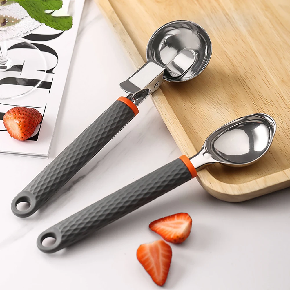 Stainless Steel Ice Cream Spoon Digger 1PC Silicone Handle Ice Cream Spoon Multi functional Creative Fruit Digger ice cream scoop