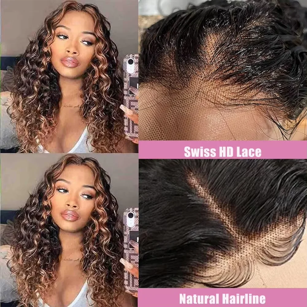 250Density 1B/30 Highlight Deep Wave Frontal Wig 13x6 HD Lace Curly Wigs Water Wave Human Hair Wig 13x4 Highlight Wig Human Hair 2