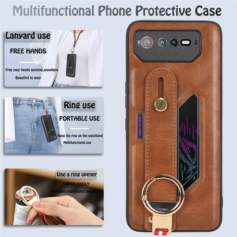 Per Asus Rog Phone 6 Antiurto Wristband Ring Staffa Cover Posteriore Per Asus Rog Phone 6 Rog 6 Custodia Protettiva In Pelle Per Telefono