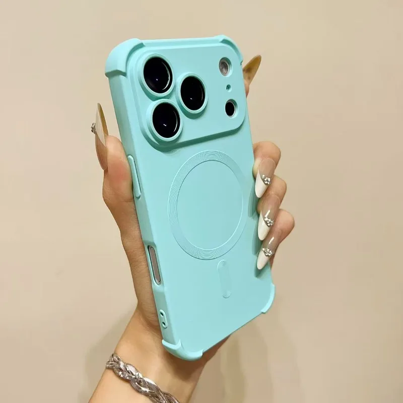 Luxurious 4-Corner MagSafe Shockproof Case with Wireless Charging and Lens Cover