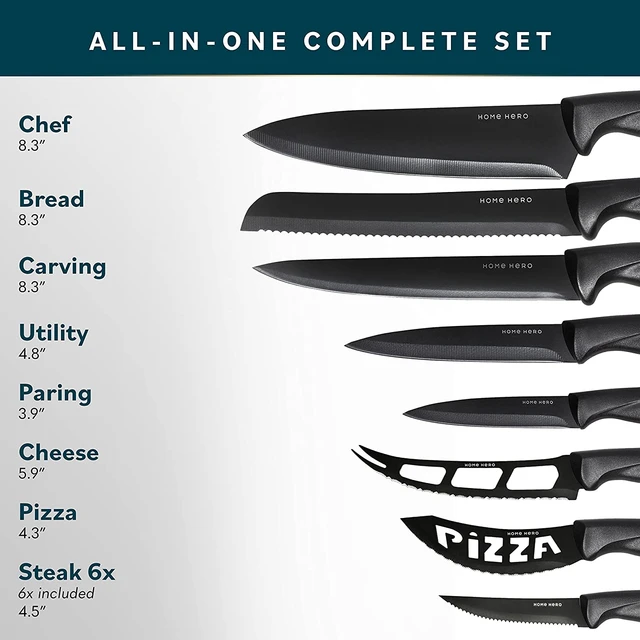 13 Pieces Kitchen Knife Set with Block, German Steel Knife Block Set with  6pcs Serrated Steak Knives US - AliExpress