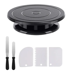 Deluxe Cake Decorating Kit with Turntable, Frosting Spatulas, and Icing Smoothers (6pcs black)