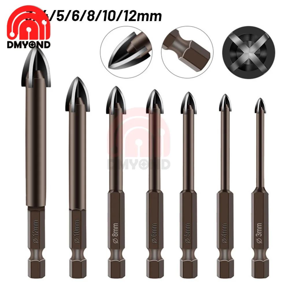 

7Pcs Glass Drill Bit Set Alloy Carbide Point Glass Cross Drill Bits 3-12mm