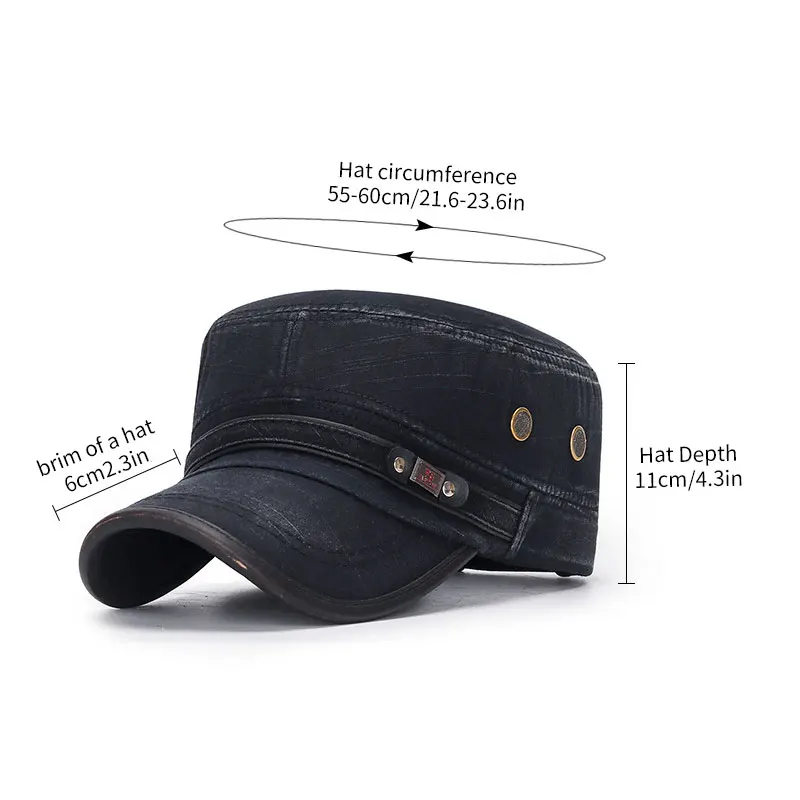 Unisex Baseball Cap Vintage Cadet Top Cap Washed Cotton Fashion Adjustable Flat Top Hat for Men Women 6